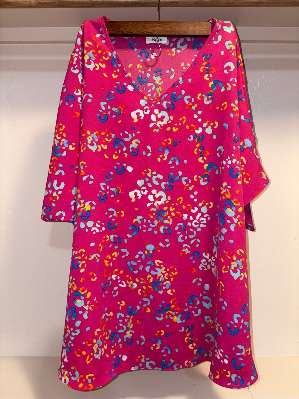 Vibrant Pink Abstract V-Neck Blouse